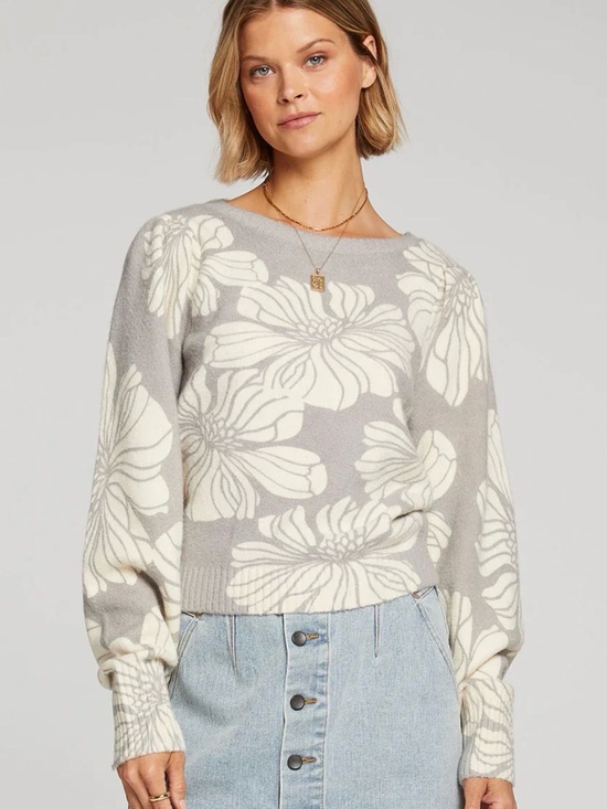 saltwater LUXE Sweaters - saltwater LUXE Floral Crewneck Sweater - Gray & Cream